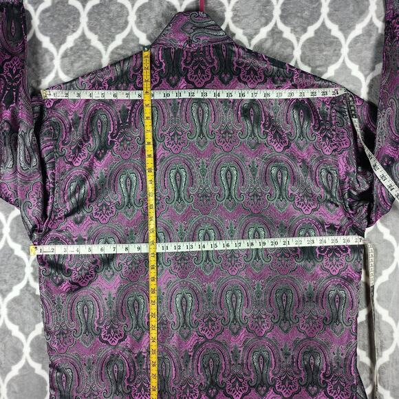 Angelino for Bermuda Men Shirt Men Size 5XL Purple Black Paisley Brocade Flashy - Picture 4 of 14